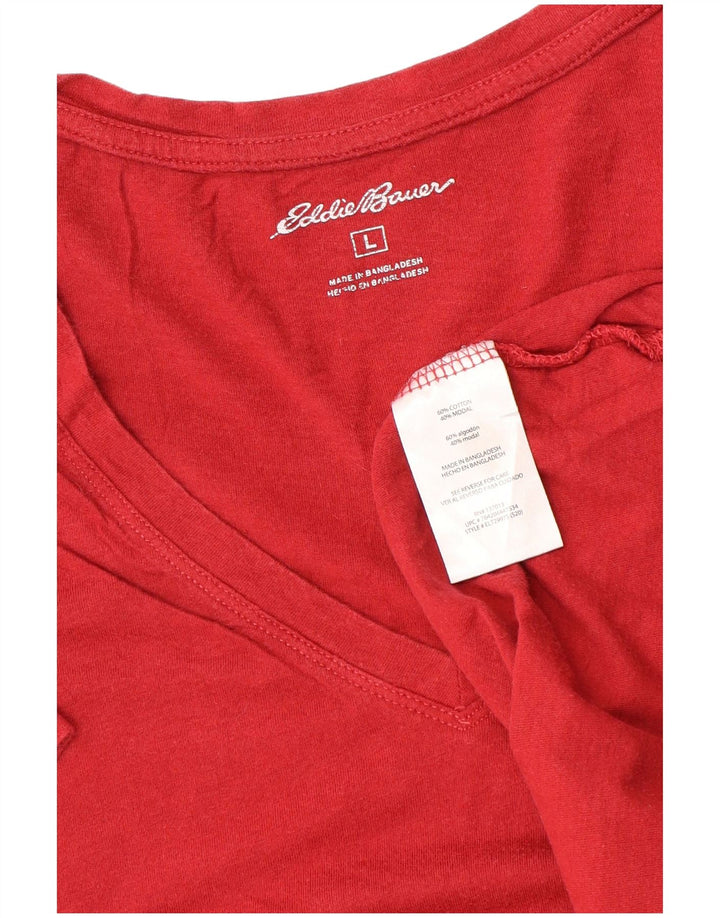 EDDIE BAUER Dame T-Shirt Top UK 16 Stor Rød Bomuld