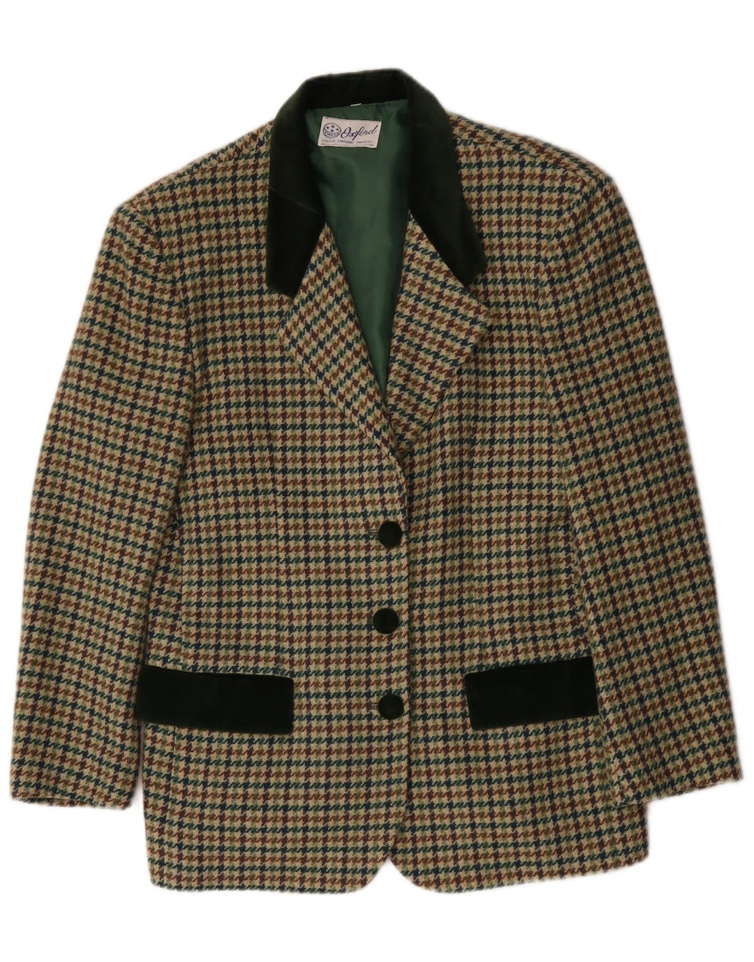 Oxford Dame 3-knaps blazerjakke UK 14 Medium Green Houndstooth Uld