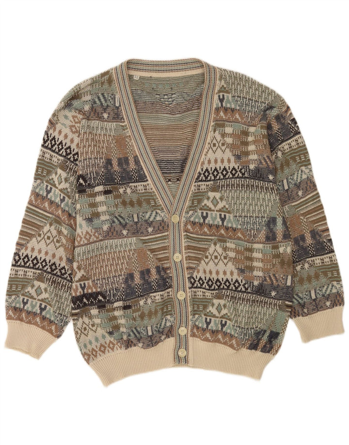 Vintage herre cardigan sweater IT 52 Stor flerfarvet geometrisk bomuld