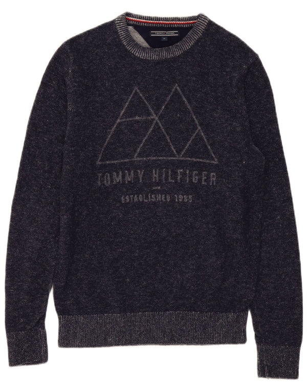 Tommy Hilfiger Herre Graphic Crew Neck Jumper Sweater Medium Navy Blue Wool