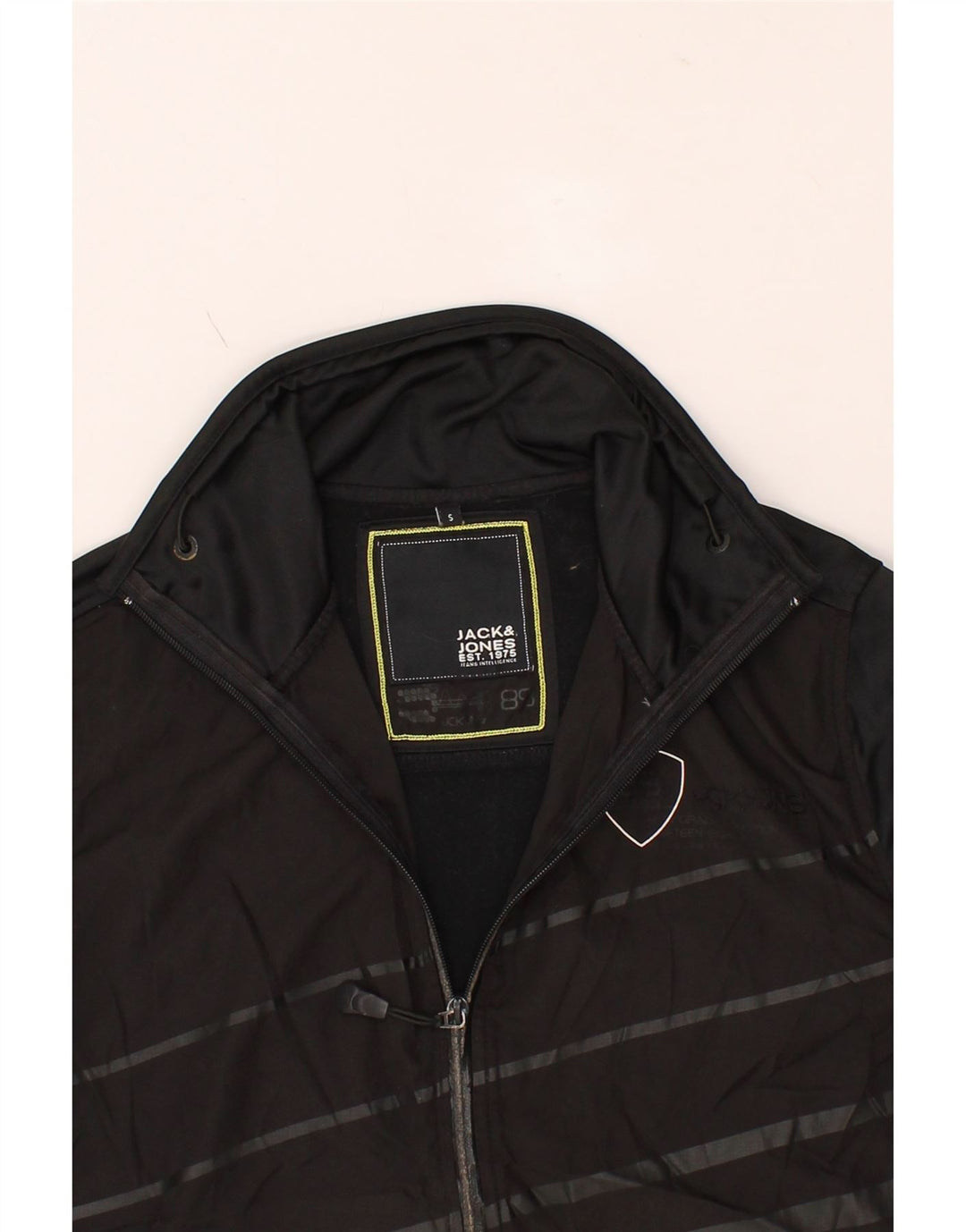 JACK & JONES Mens Tracksuit Top Jacket Small Black Striped Polyester Vintage Jack & Jones and Second-Hand Jack & Jones from Messina Hembry 