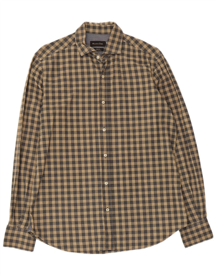 Massimo Dutti Herre Slim Fit skjorte Stor brun ternet bomuld