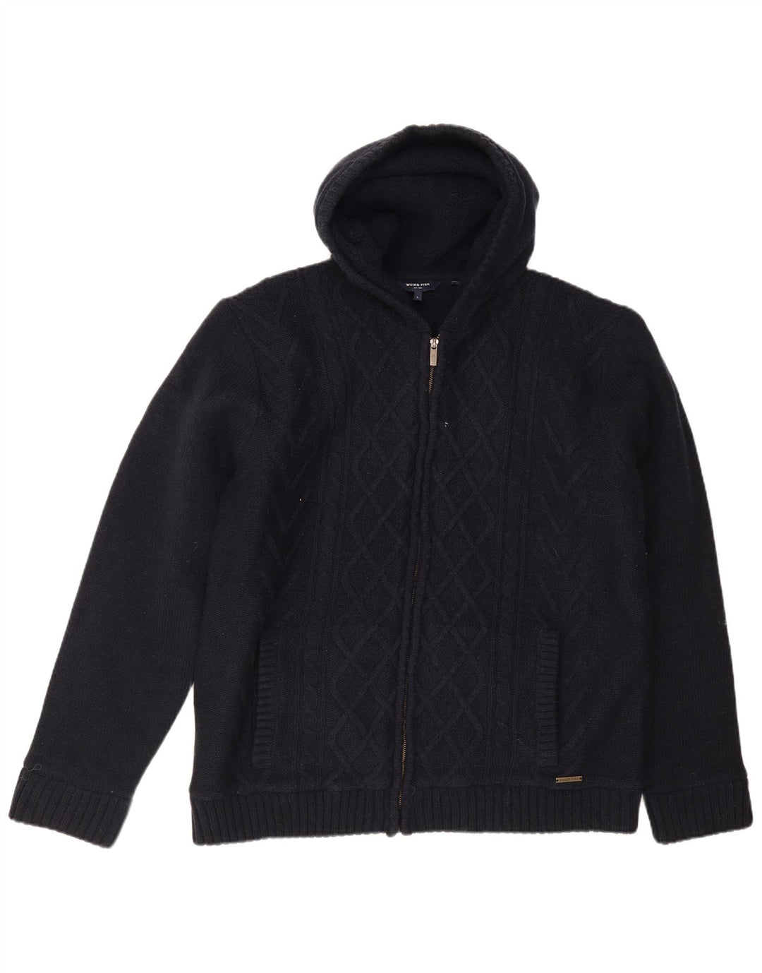 Weird Fish Herre hætte cardigan sweater Stor marineblå akryl