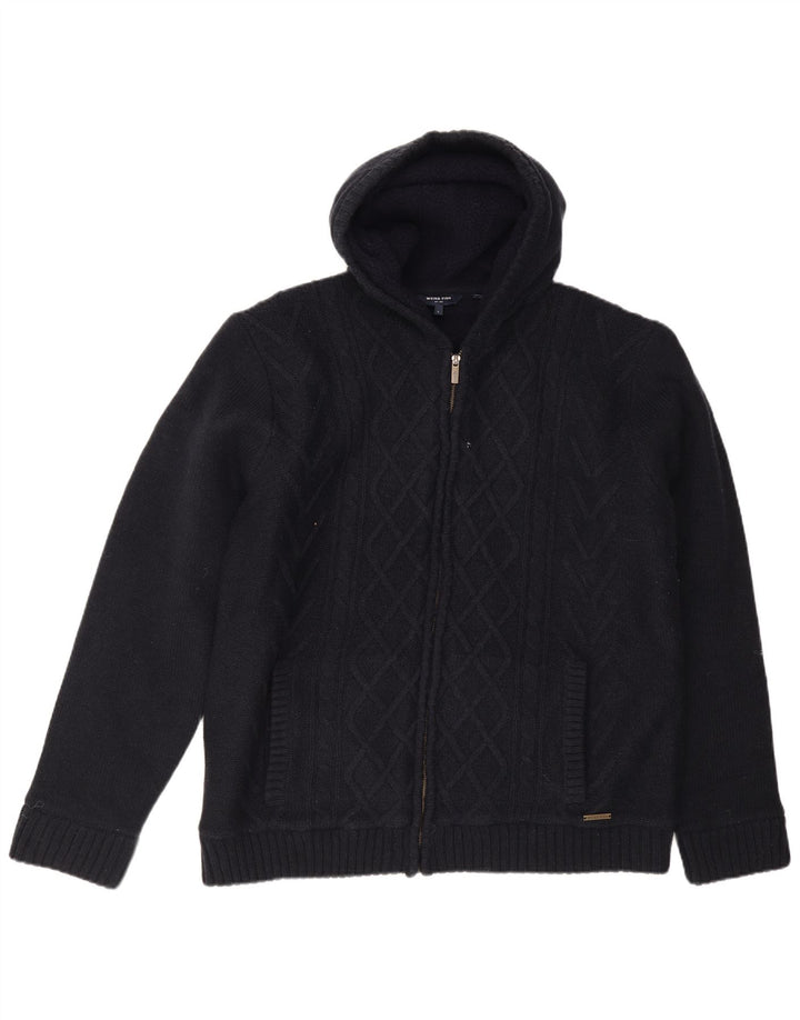 Weird Fish Herre hætte cardigan sweater Stor marineblå akryl