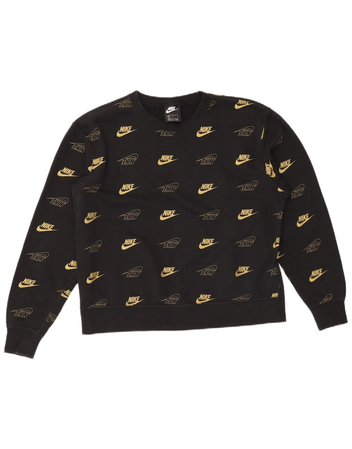 NIKE Graphic Sweatshirt Jumper UK 14 Medium Sort Bomuld