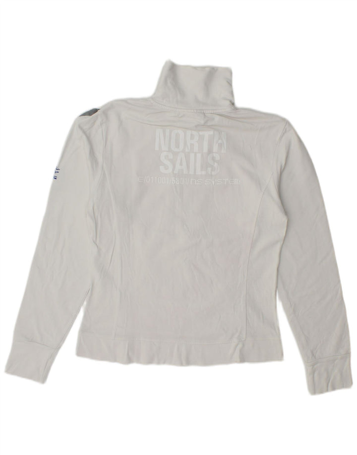 North Sails Dame Grafisk Zip Neck Sweatshirt Jumper UK 14 Large White