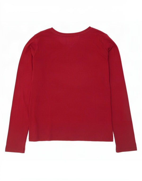 Tommy Hilfiger Dame Grafisk Top Langærmet UK 14 Medium Bourgogne Bomuld