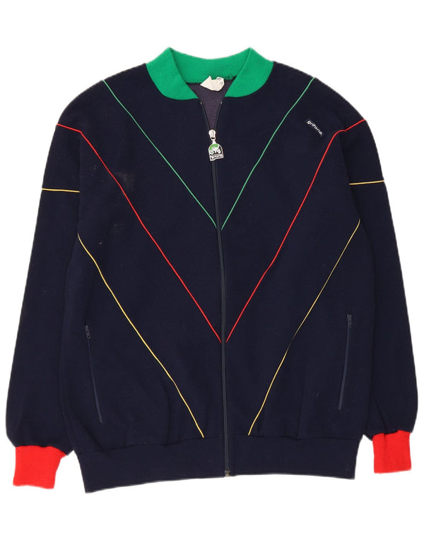 Vintage træningsdragt til mænd, topjakke UK 38 Medium marineblå polyamid