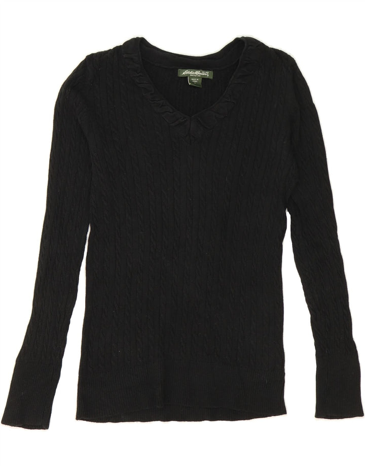 EDDIE BAUER Womens V-Neck Jumper Sweater UK 10 Small Black Cotton Vintage Eddie Bauer and Second-Hand Eddie Bauer from Messina Hembry 