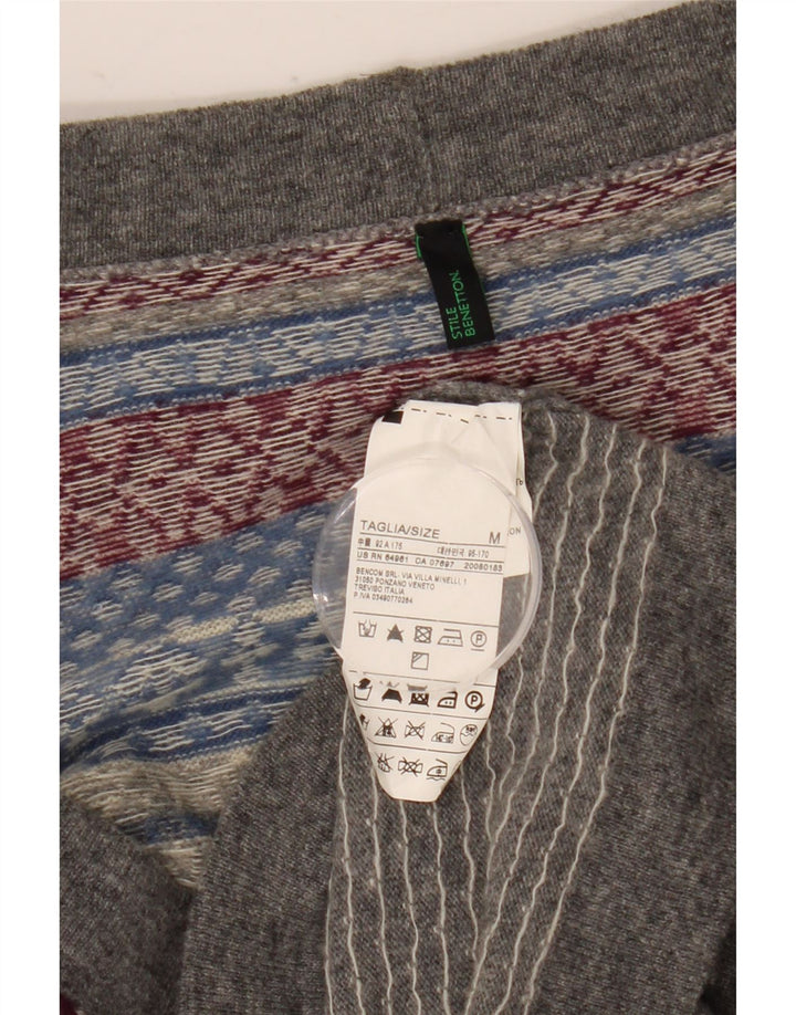 Benetton Dame Cardigan Sweater UK 14 Medium Grey Fair Isle Wool