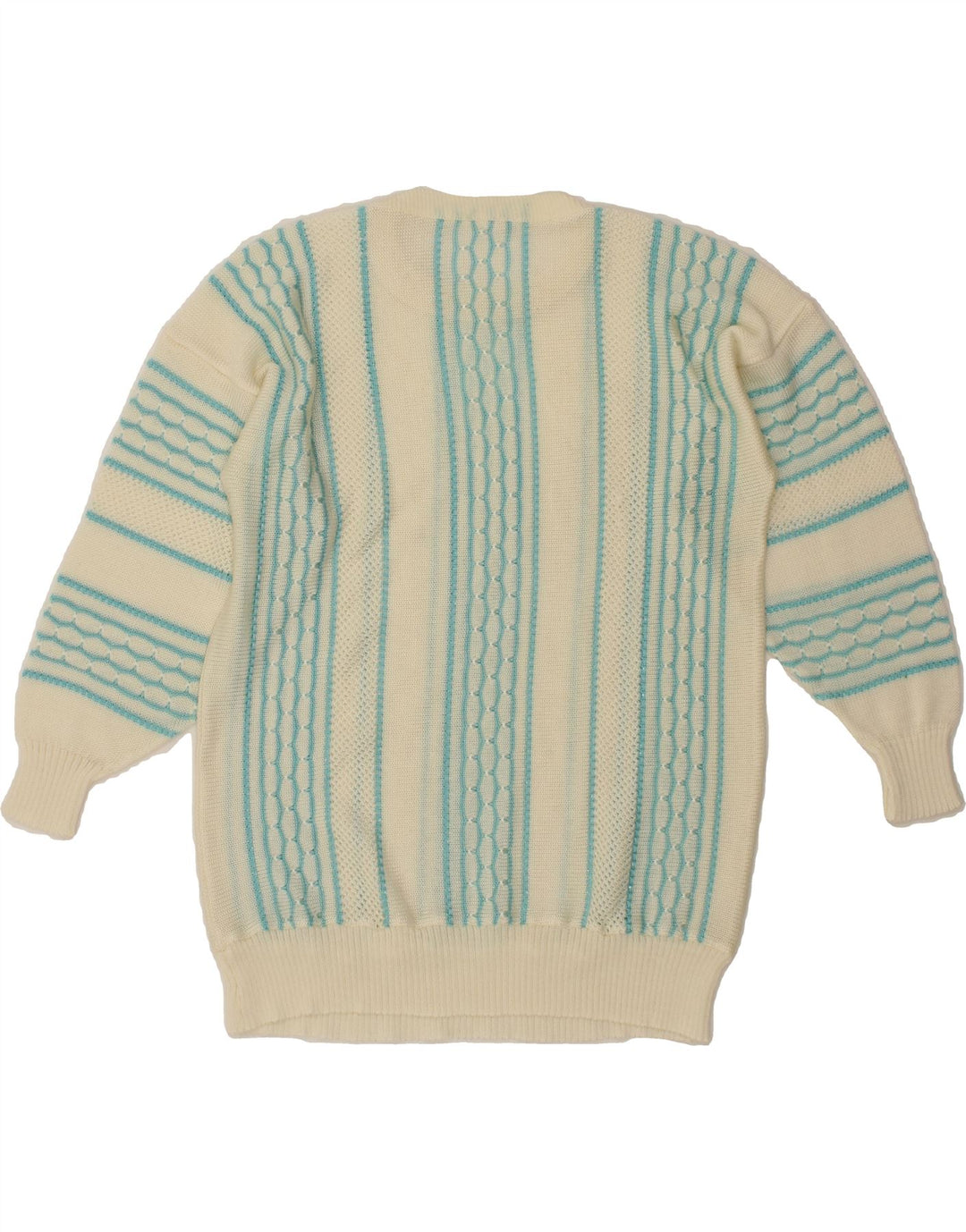VINTAGE Womens Crew Neck Jumper Sweater UK 12 Medium Off White Striped Vintage Vintage and Second-Hand Vintage from Messina Hembry 