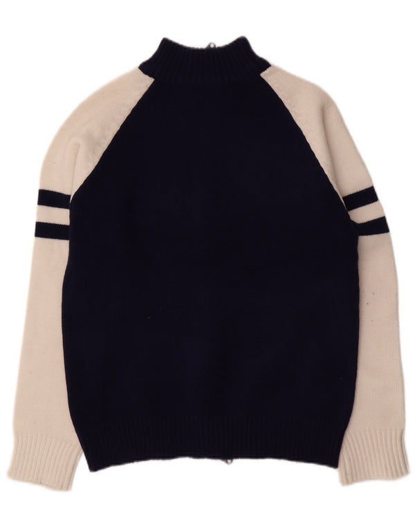 VINTAGE grafisk cardigan sweater til kvinder UK 14 Medium Navy Blue Colourblock