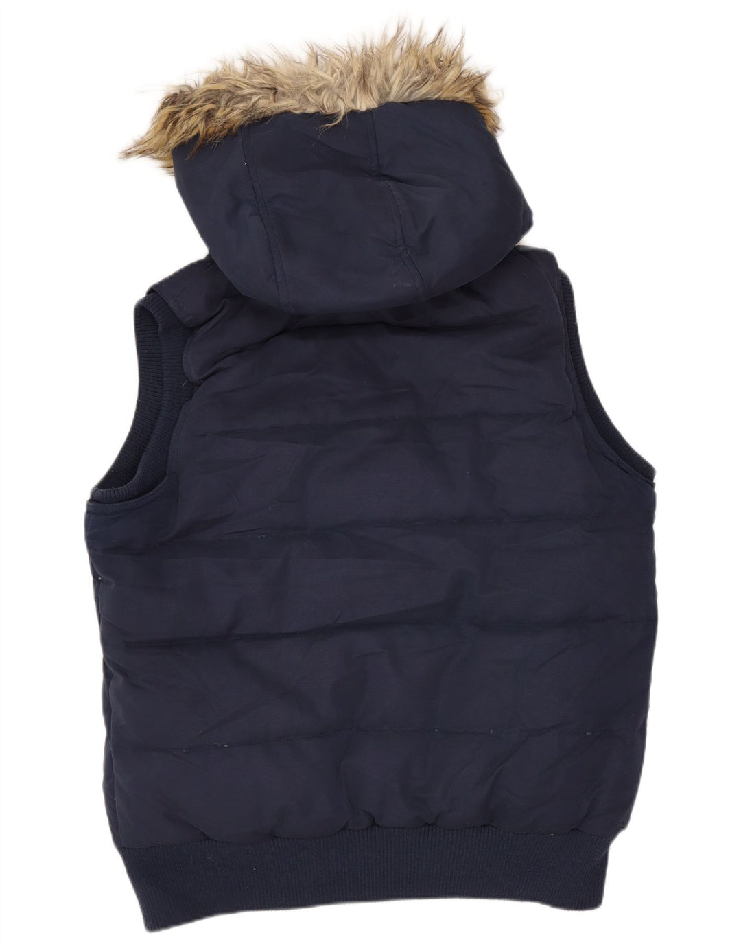 Fat Face Dame Hætte Polstret Gilet UK 12 Medium Navy Blue Polyester