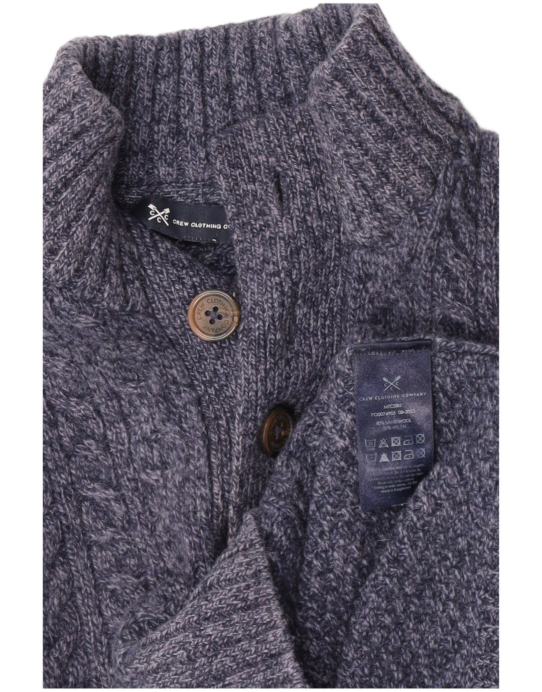 Besætningstøj Herre Button Neck Jumper Sweater Small Navy Blue Flecked