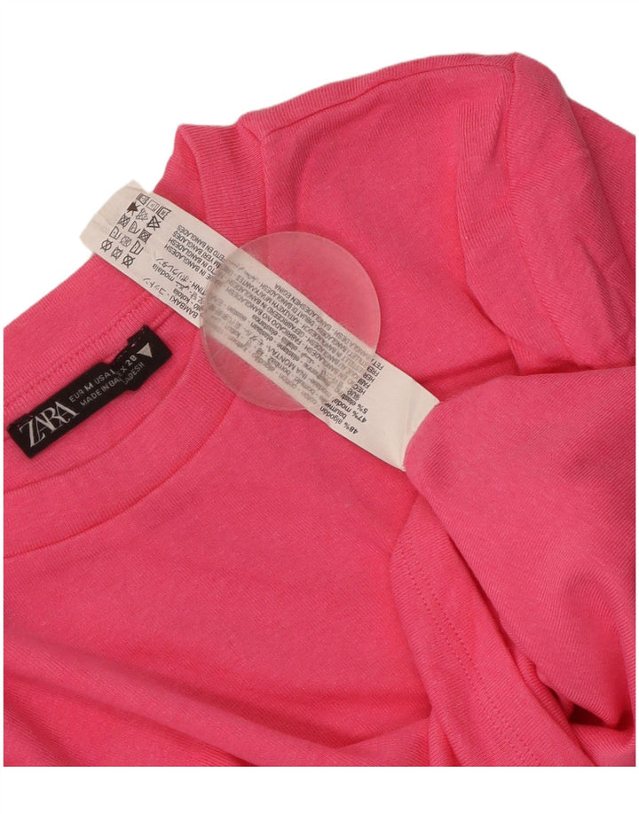 Zara Womens Crop Top Langærmet UK 12 Medium Pink Bomuld