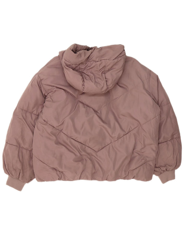 Zara Dame Hætte Oversized Polstret Jakke UK 6 XS Lilla Polyester