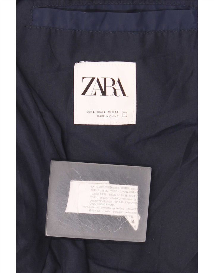 Zara Herre Bomber Jacket UK 40 Large Navy Blue Polyester