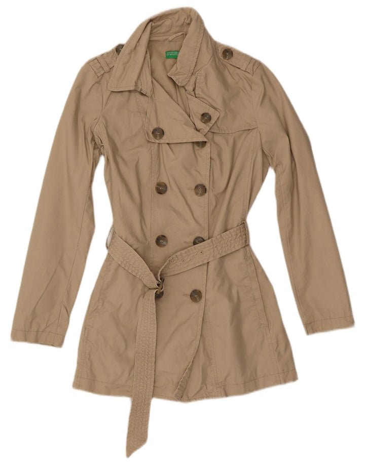 Benetton Womens Trench Coat UK 8 Small Beige Bomuld