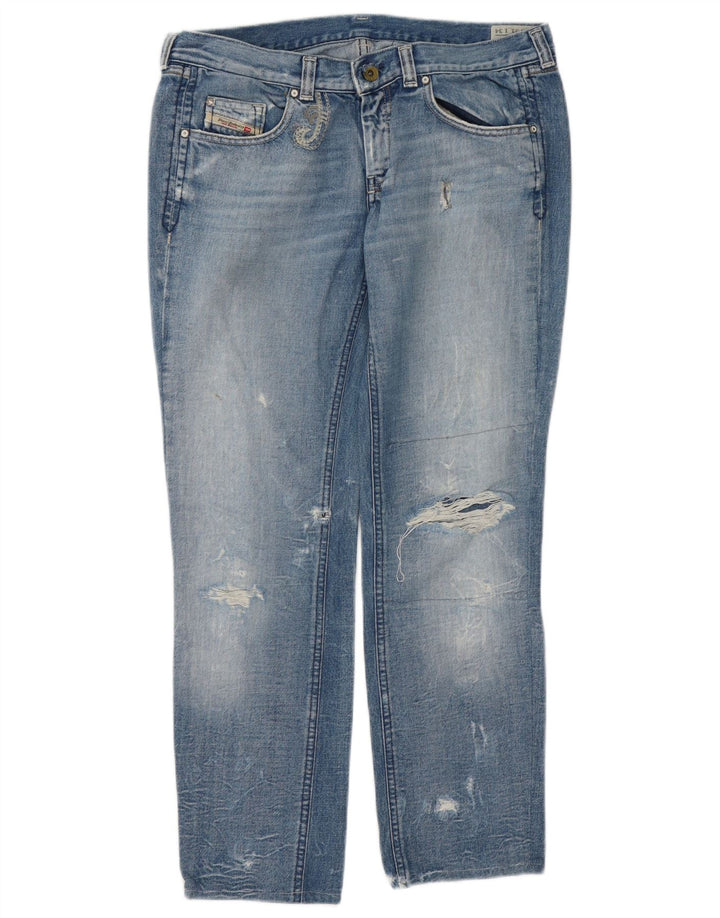 Diesel Dame Doozy Distressed Straight Jeans W31 L28 Blå Bomuld