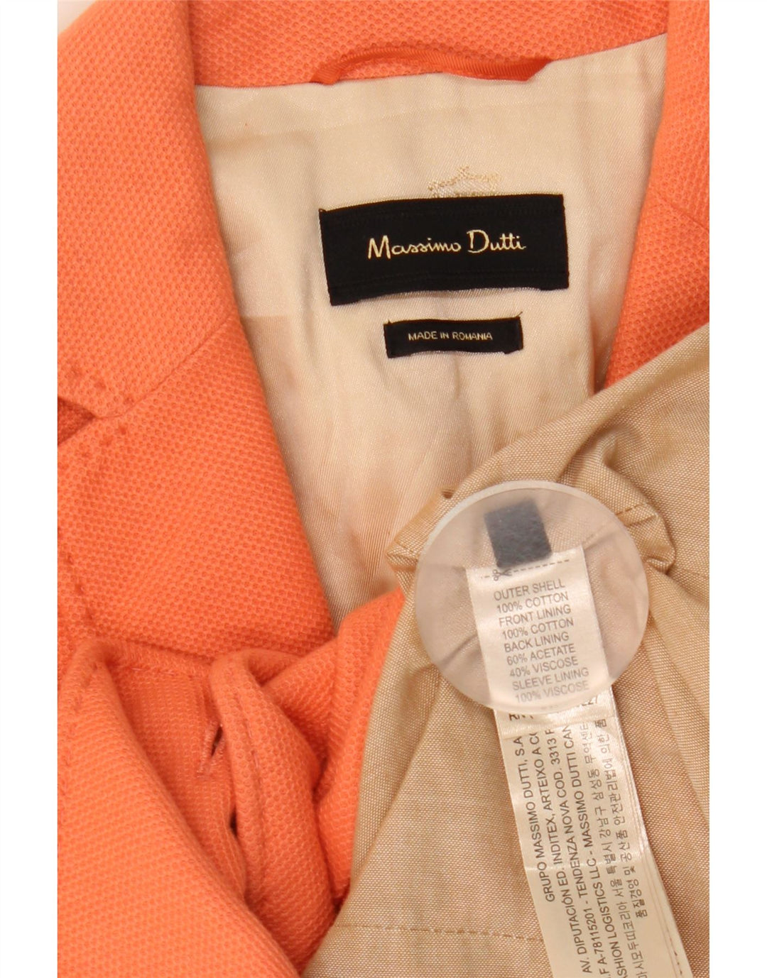 MASSIMO DUTTI Dame 1 Knap Blazer Jakke EU 38 Lille Orange Bomuld