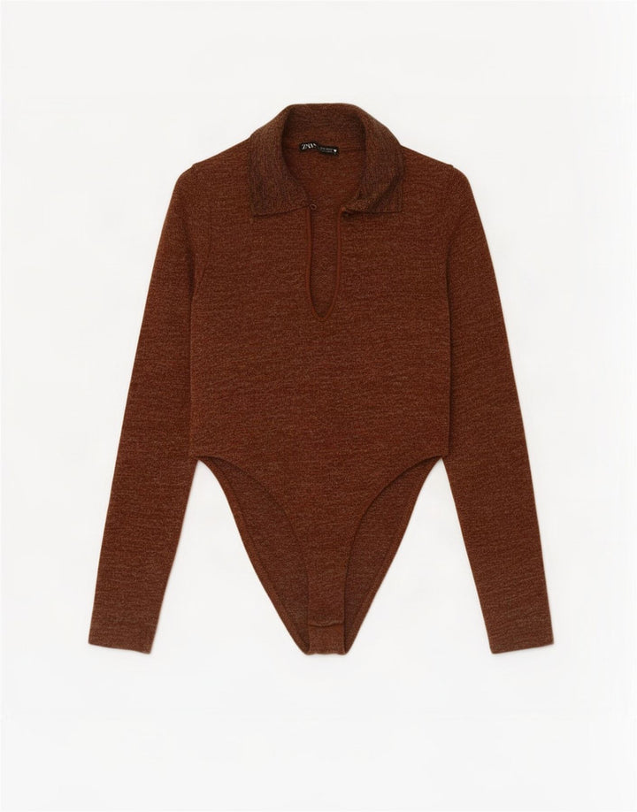 Zara langærmet bodysuit til kvinder UK 8 Small Brown Flecked Polyester