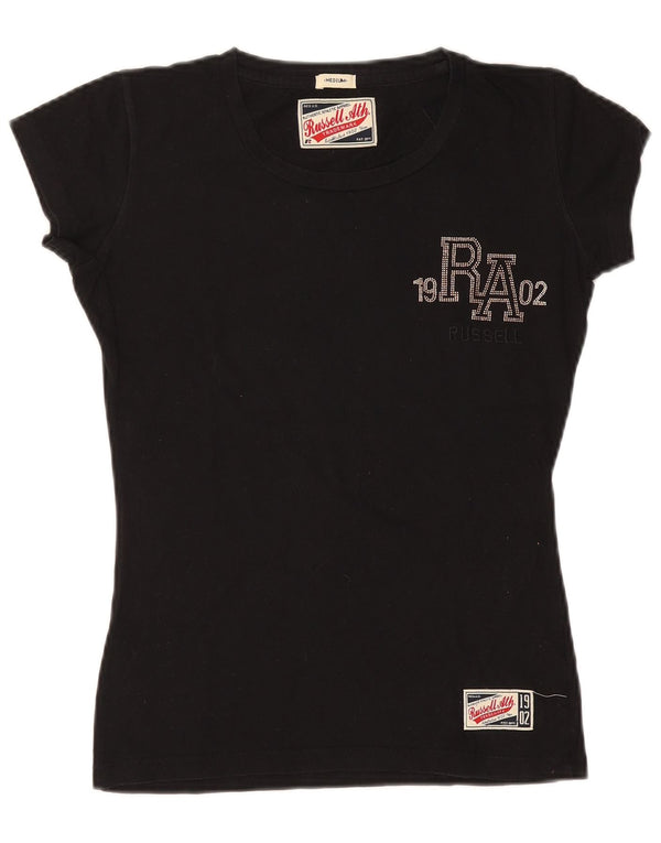 Russell Athletic Womens Graphic T-Shirt Top UK 14 Medium Black