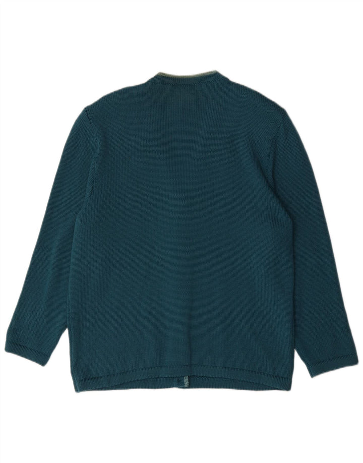 Vintage dame cardigan sweater UK 14 Stor blå stribet uld