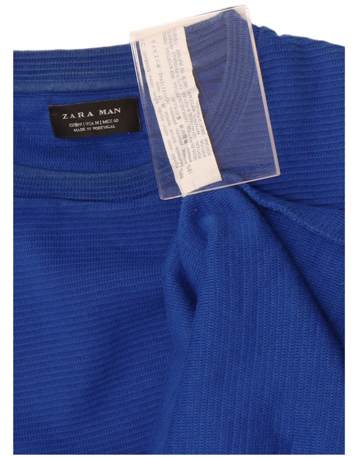 Zara Herre Top Langærmet Medium Blå Bomuld