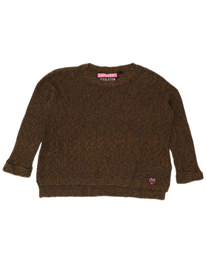 Superdry Womens Oversized Boat Neck Sweater UK 14 Medium Khaki