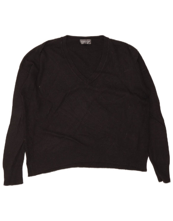 Topshop Womens Crop Oversized V-Neck Jumper Sweater UK 8 Small Black