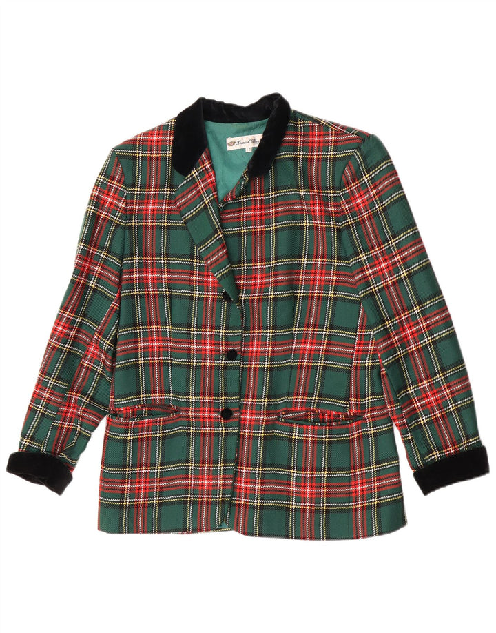 Vintage Dame 1 Knap Blazer Jacket UK 14 Large Green Check Classic