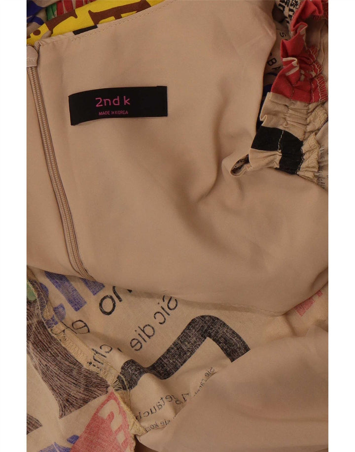 Vintage Kvinders Grafisk Off Shoulder Kjole UK 14 Medium Beige