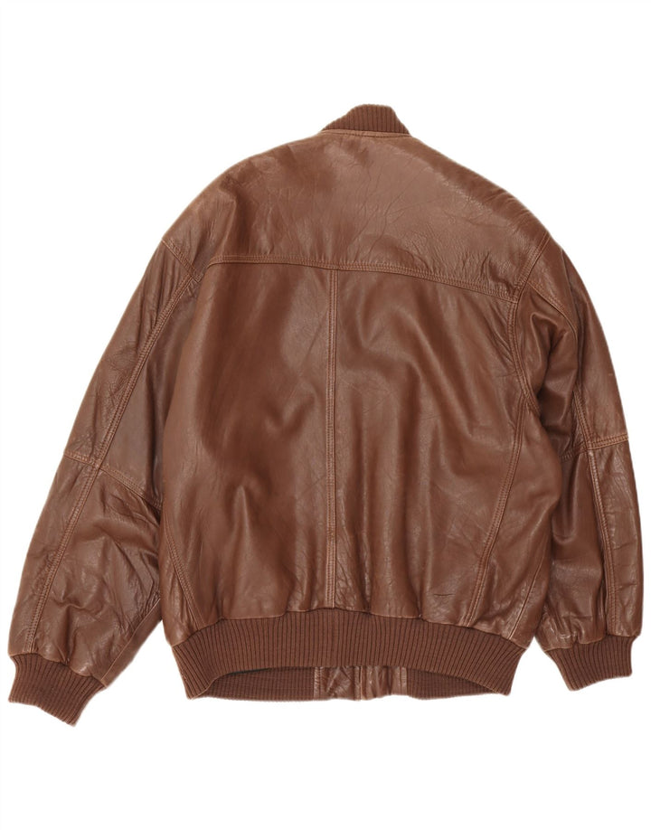 Vintage Herre Loose Fit Læderjakke EU 48 Medium Brun Læder