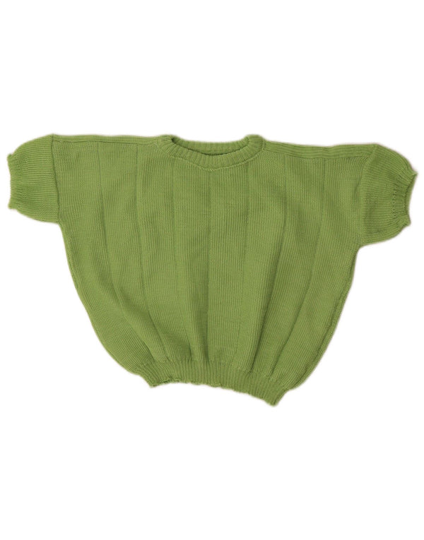 Vintage Womens Crop Kortærmet Boat Neck Jumper Sweater UK 14 Large Green