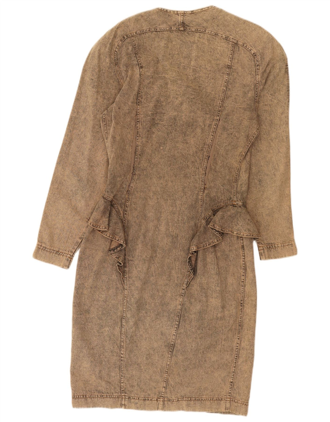 Vintage Dame Langærmet Denim Kjole UK 12 Medium Beige
