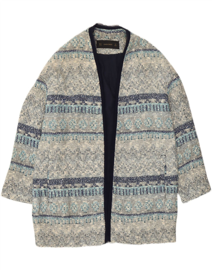 Zara Dame Åben Overfrakke UK 12 Medium Blå Stribet