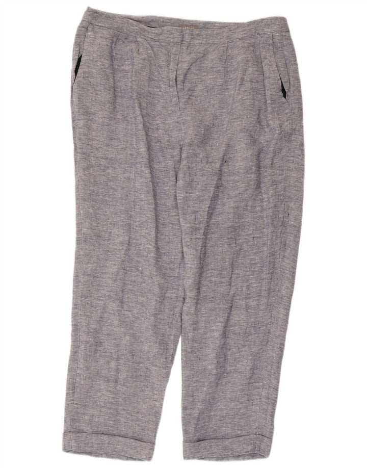 JAEGER lige cropped bukser til kvinder UK 16 Large W36 L25 Blue Linen