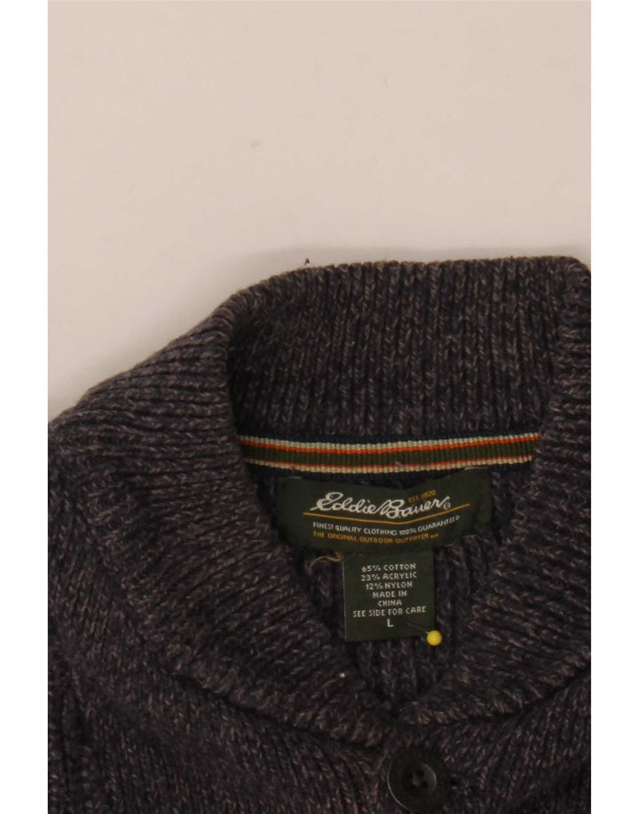 Eddie Bauer Herre Button Neck Jumper Sweater Large Navy Blue Flecked Bomuld