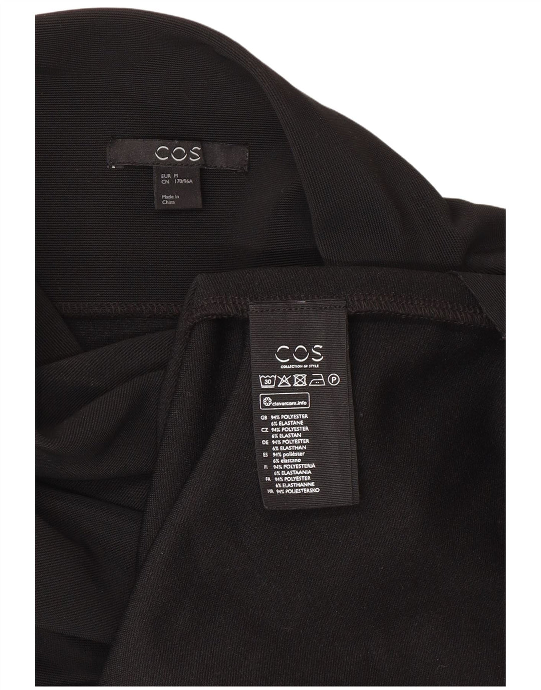 Cos Dame 3/4-ærmet Tunikakjole UK 14 Medium Sort Polyester