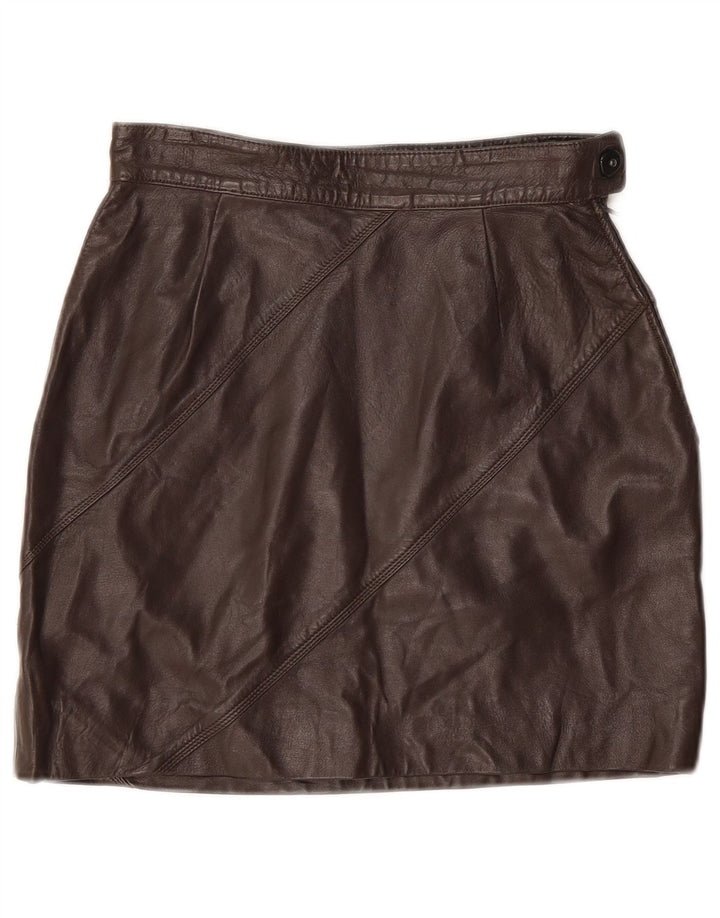 Vintage dame mini læder nederdel W24 XS Brun