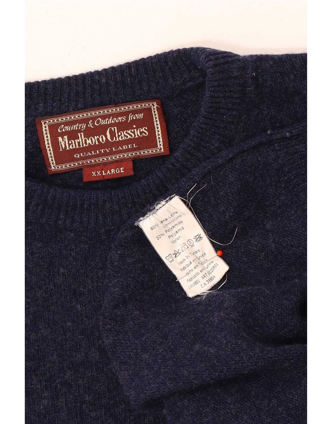 Marlboro Classics Herre Crew Neck Jumper Sweater 2XL Navy Blue Wool