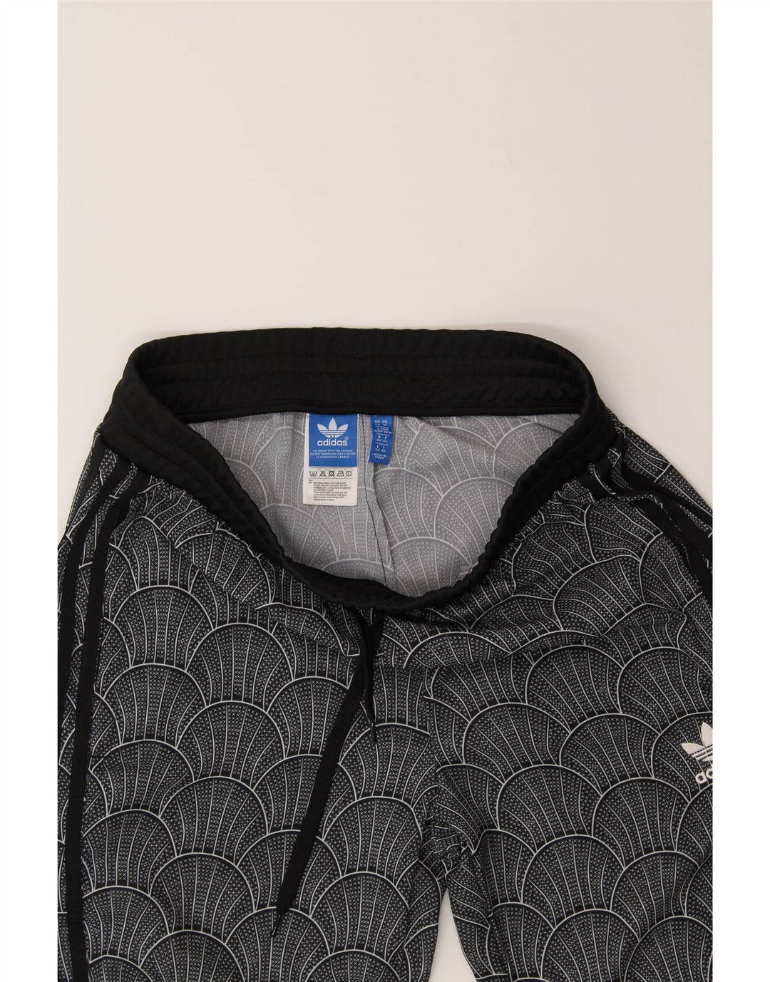 ADIDAS Womens Abstract Pattern Tracksuit Trousers UK 14 Large Black Vintage Adidas and Second-Hand Adidas from Messina Hembry 
