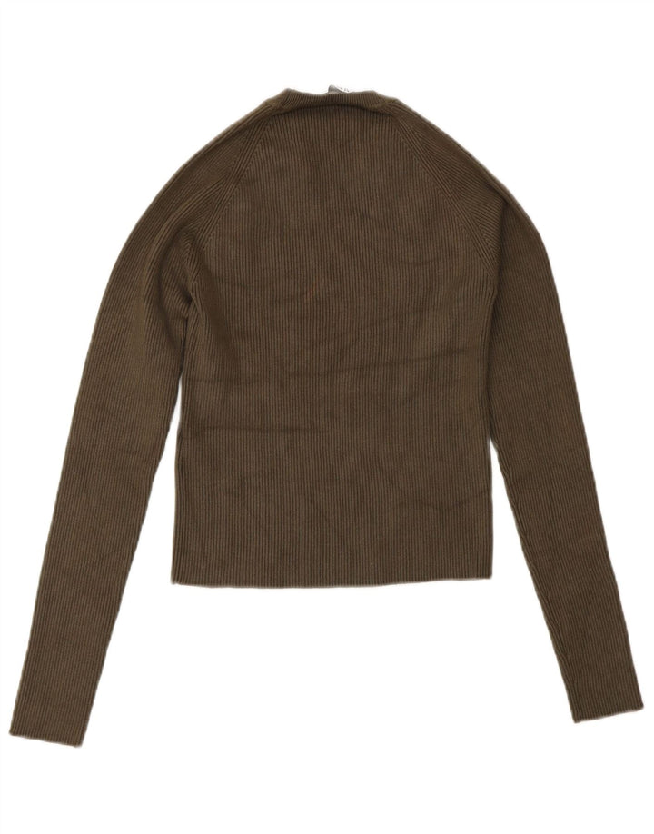 Zara Womens Crop Top Langærmet UK 8 Small Green Viscose