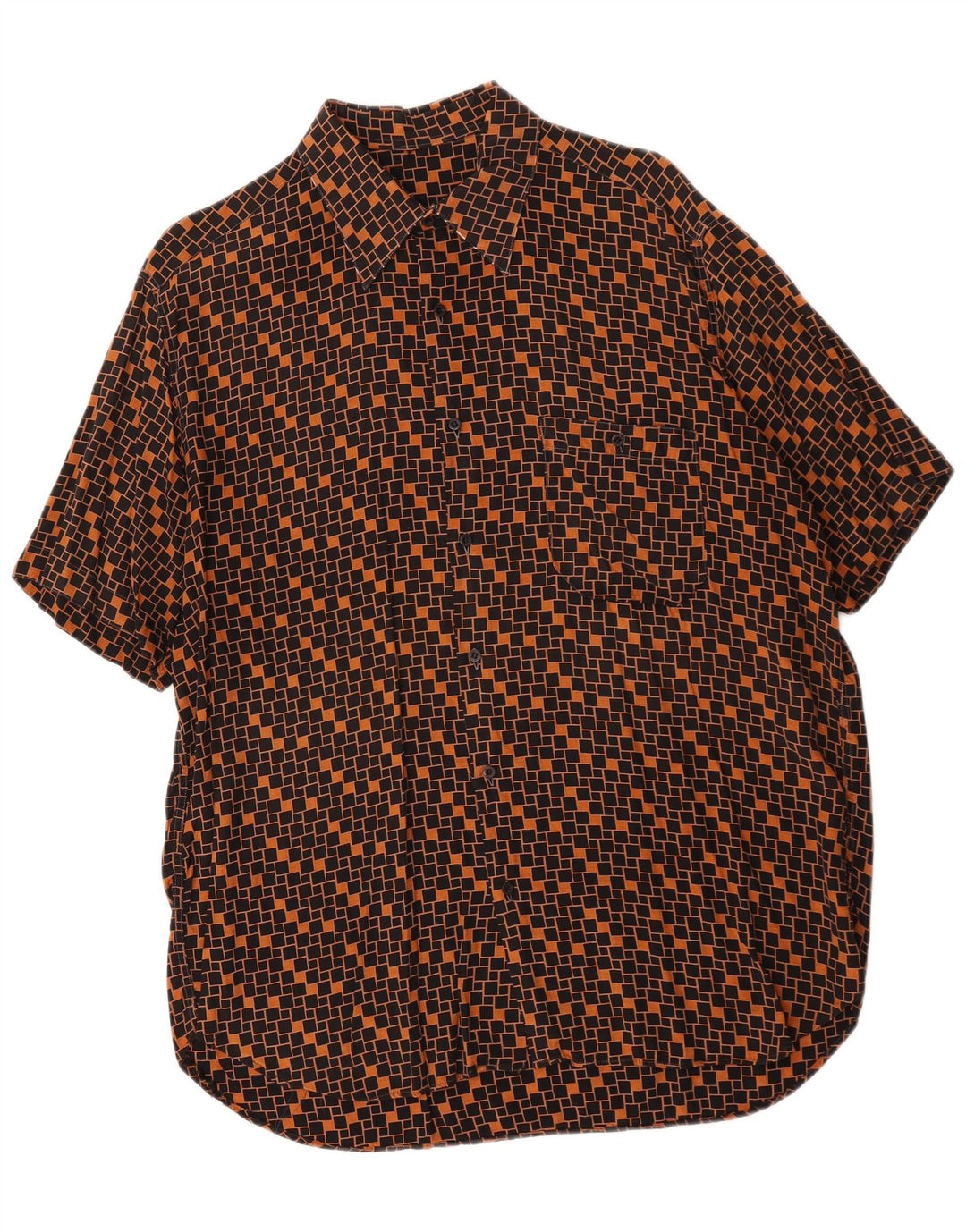 Vintage Kortærmet Herreskjorte Stor Brun Geometrisk