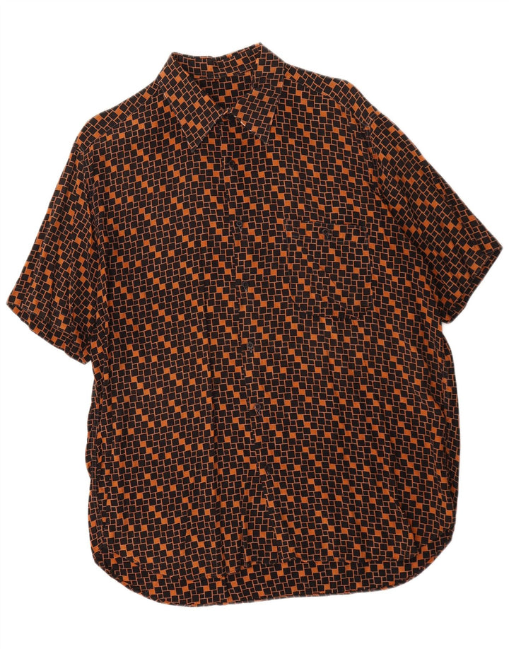 Vintage Kortærmet Herreskjorte Stor Brun Geometrisk