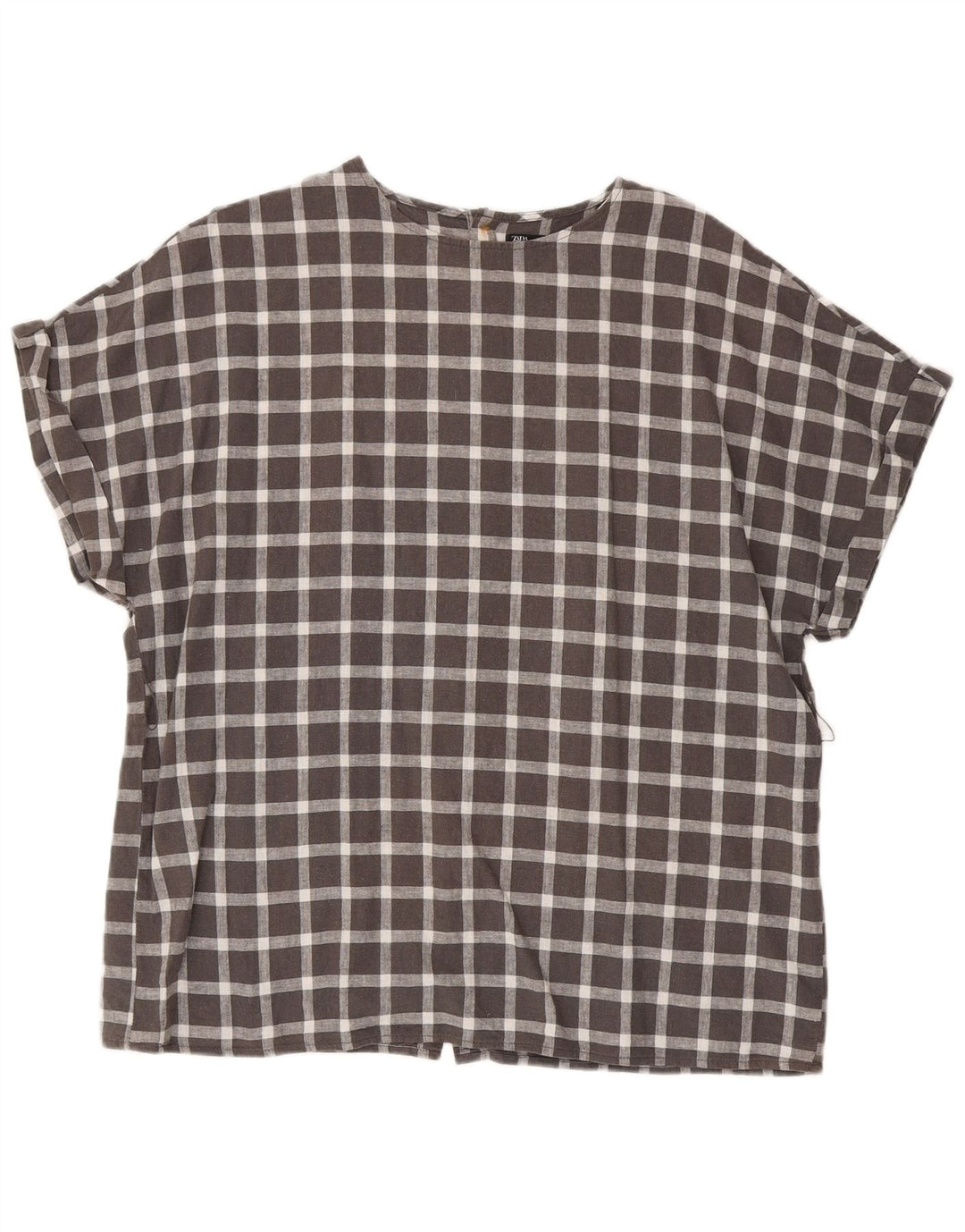 Zara Kortærmet Oversized skjortebluse til kvinder UK 14 Medium Grey Check