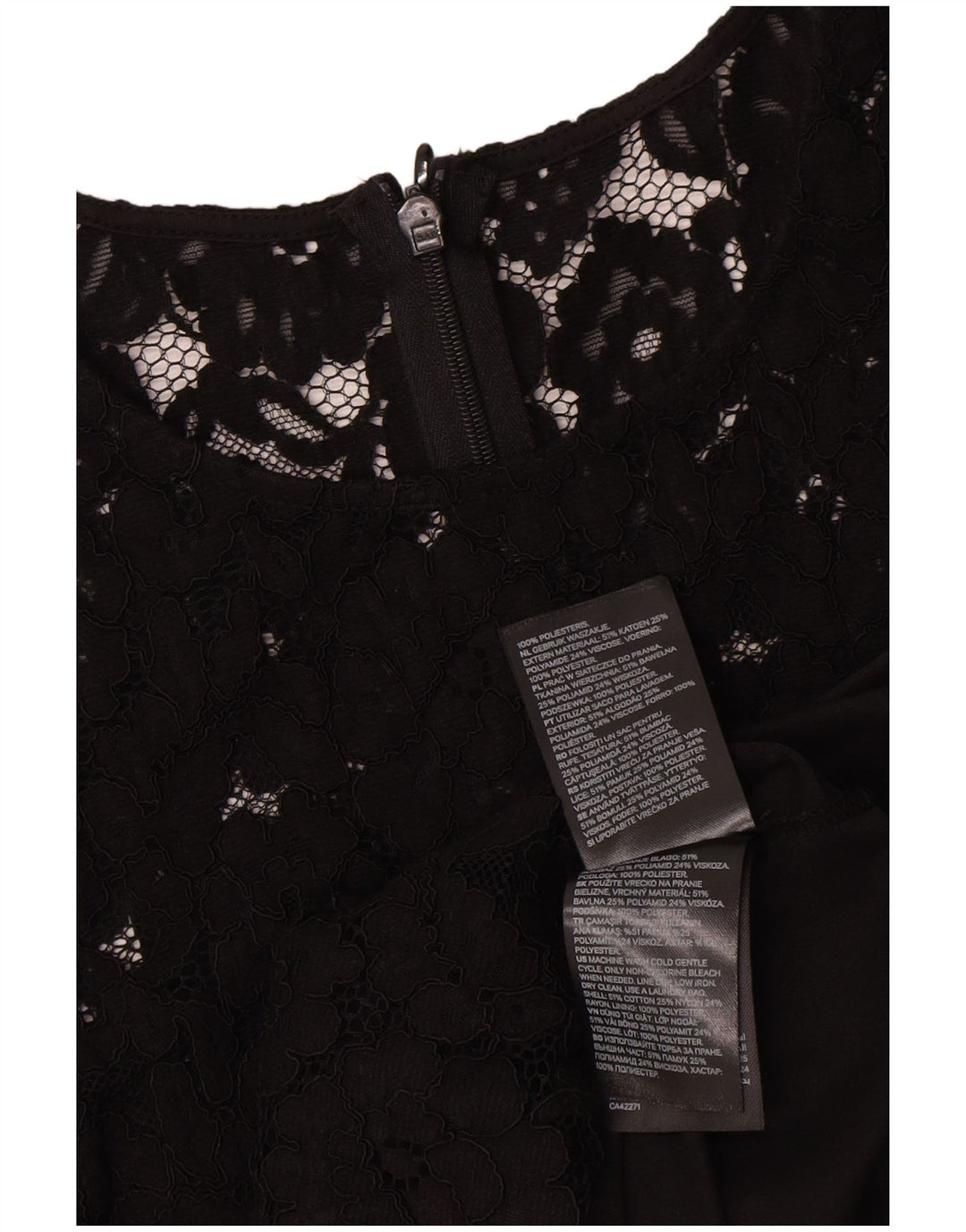 Vintage Dame Langærmet Skift Kjole UK 12 Medium Black Floral Polyester