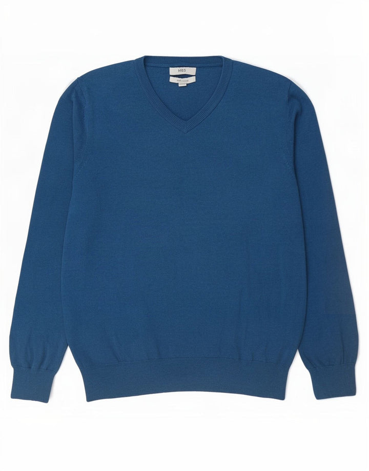 Marks & Spencer Herre V-hals sweater Stor blå bomuld