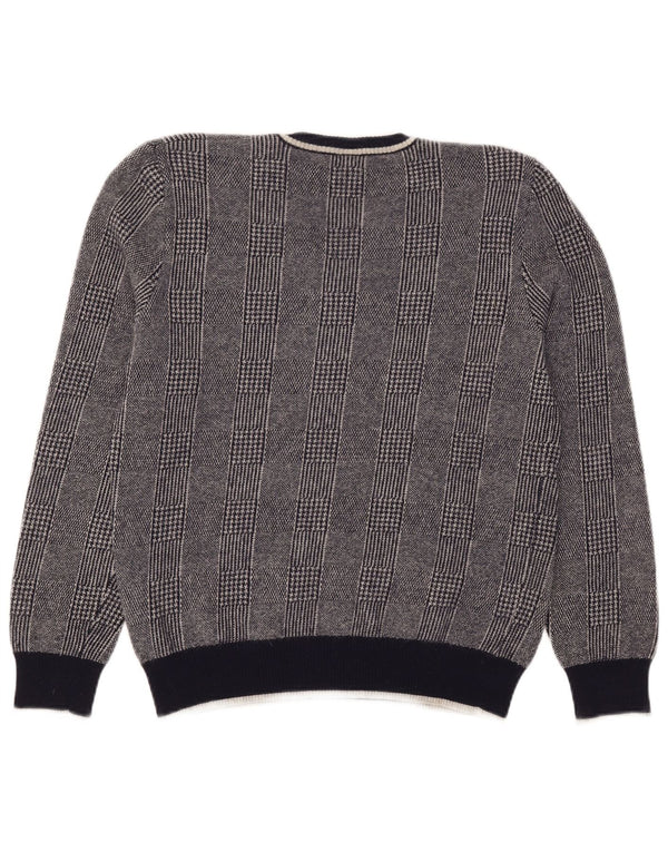 Marina Yachting Womens V-Neck Jumper Sweater UK 18 XL Grey Check Wool