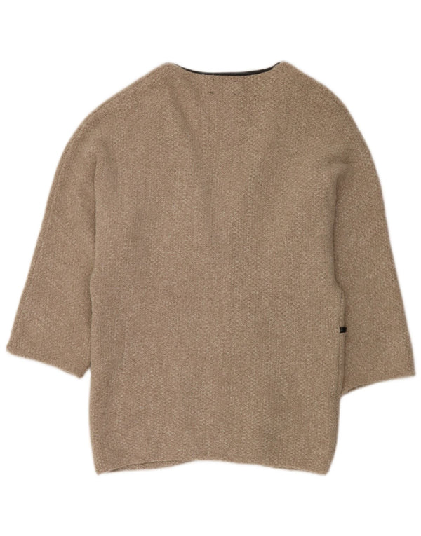 Zara Womens Longline Open Cardigan Sweater UK 14 Medium Beige Akryl
